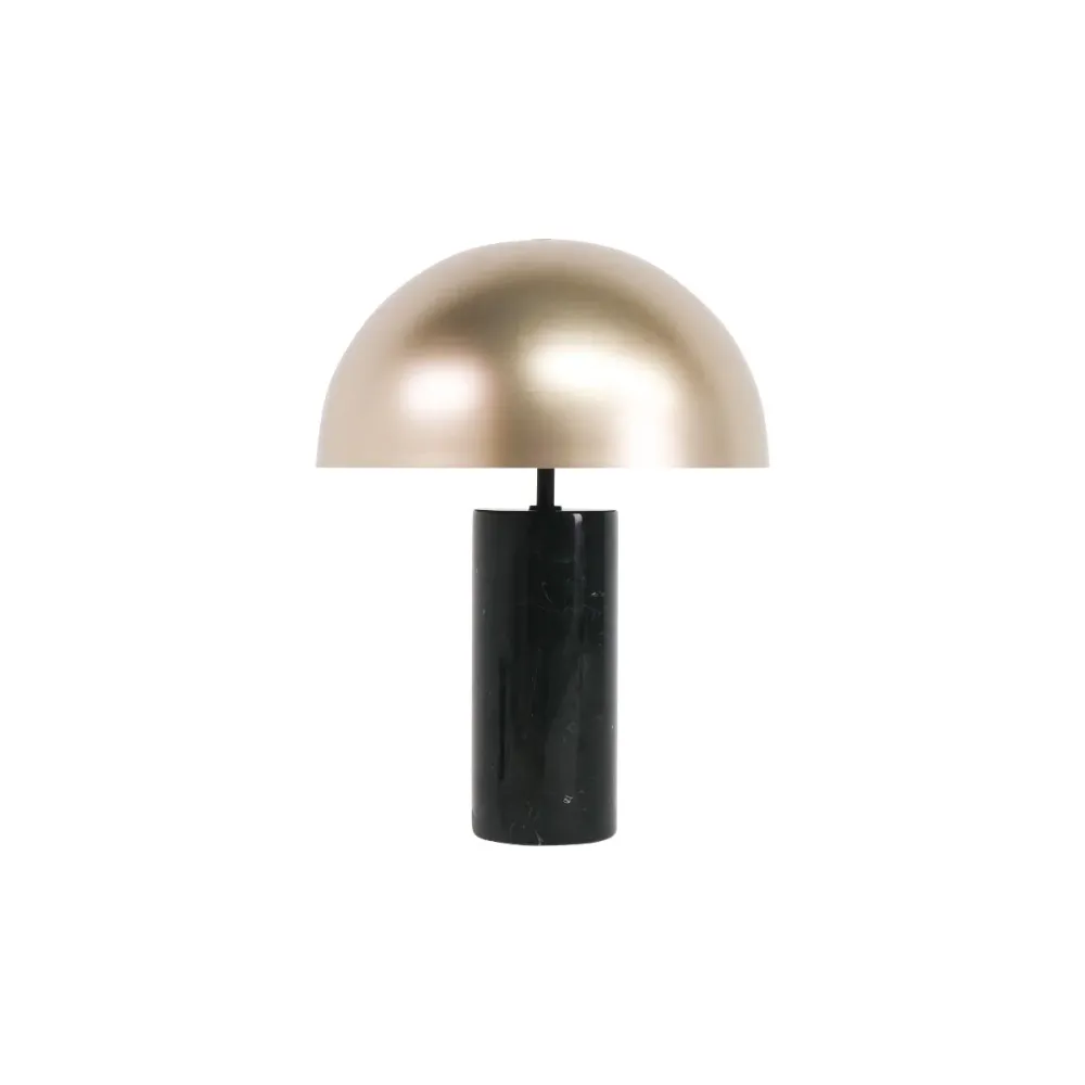 Lampe à poser Mia - Abat-jour Laiton - Base Marbre Noir - Ø40/H55cm