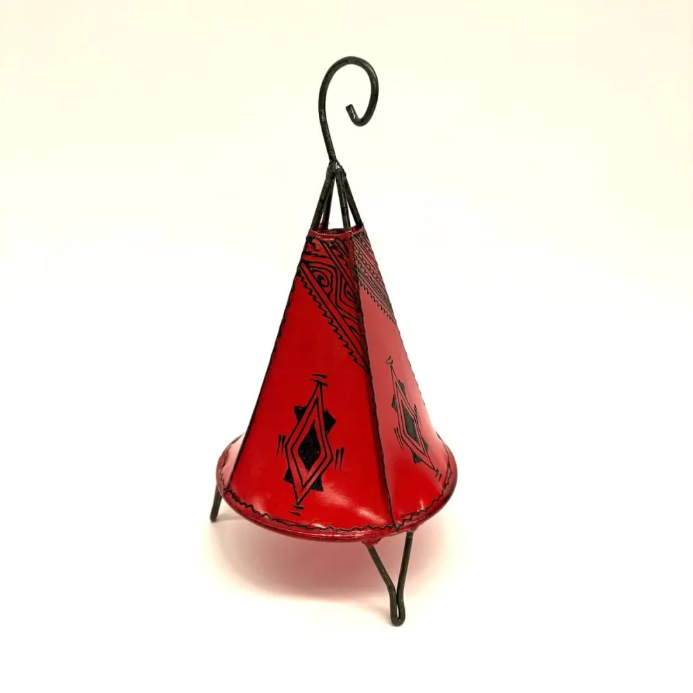 Lampe Pyramide Marrakech Cuir Rouge 35cm