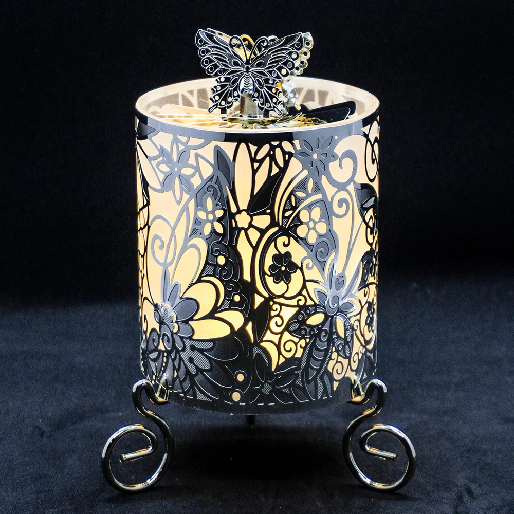 Lampe rotative à bougie Propello avec insert en verre dépoli papillon, argent
