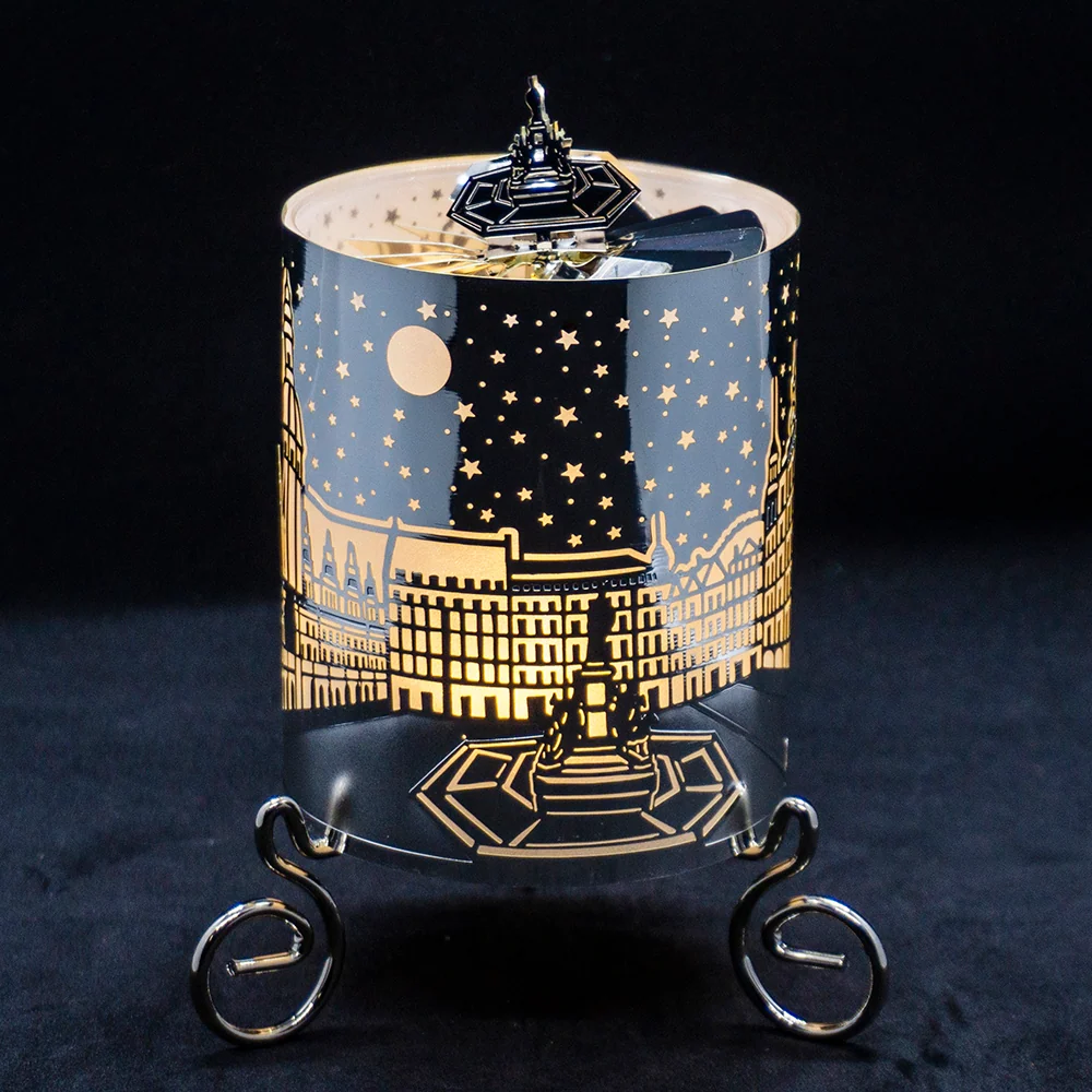 Lampe rotative à bougie Propello avec insert en verre dépoli papillon, argent