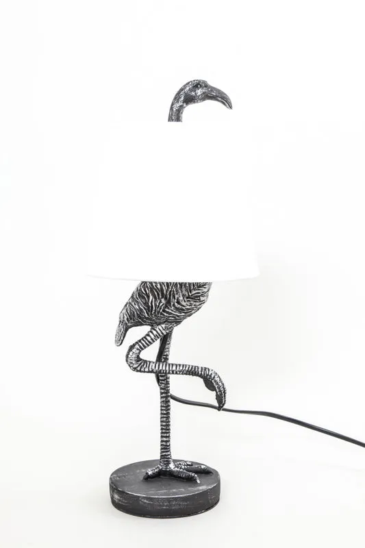 Lampe résine flamant rose abat-jour blanc