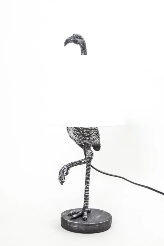 Lampe résine flamant rose abat-jour blanc