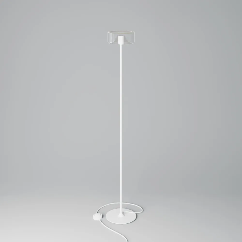 Lampe de sol MAG-Y avec base ronde en métal et ampoule LED Ghost - Blanc mat