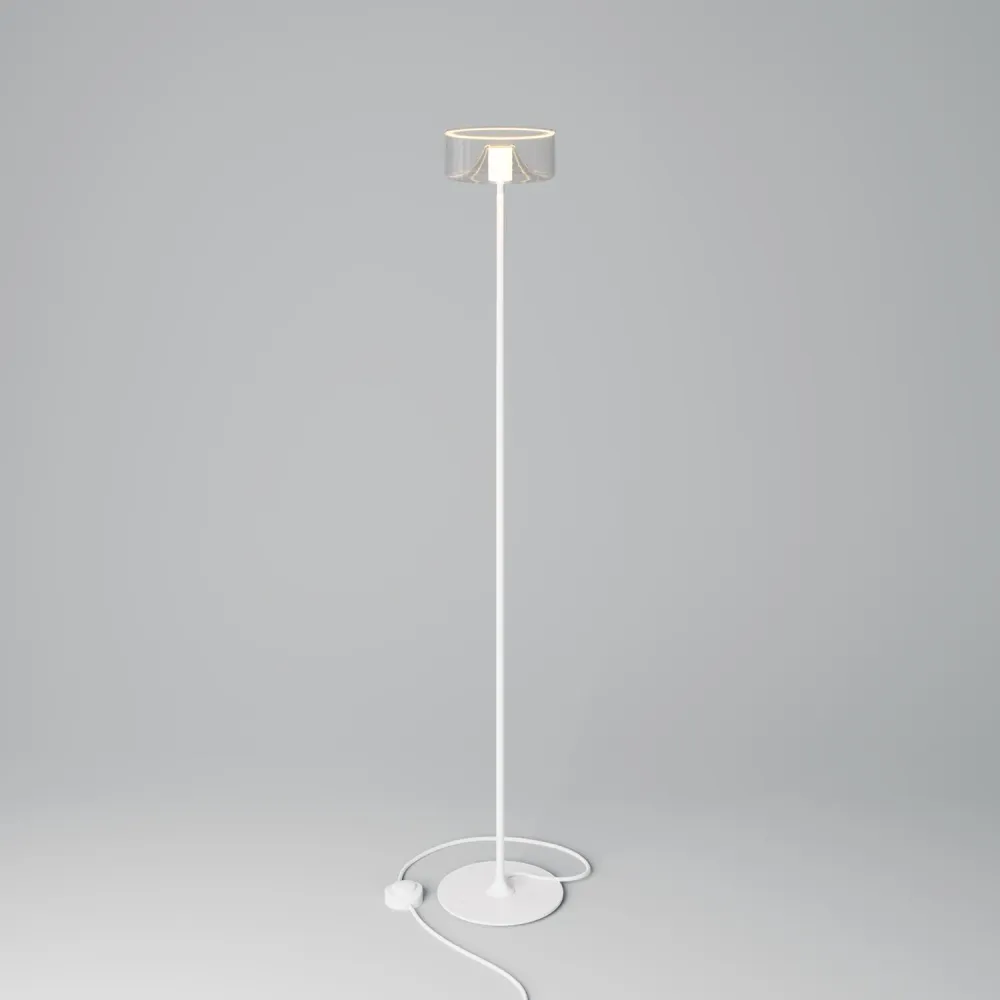 Lampe de sol MAG-Y avec base ronde en métal et ampoule LED Ghost - Blanc mat