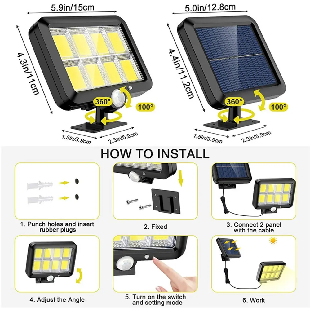 Lampe Solaire 106LED Applique Murale Étanche