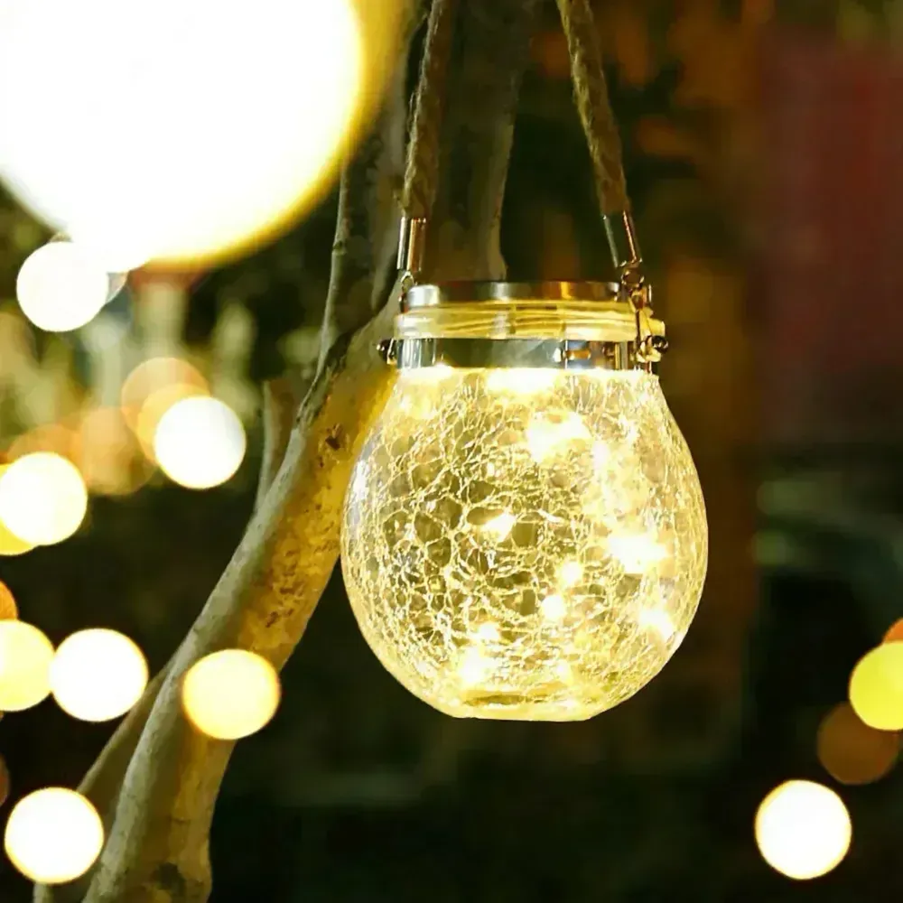 Lampe solaire d'extérieur à LED en verre fissuré