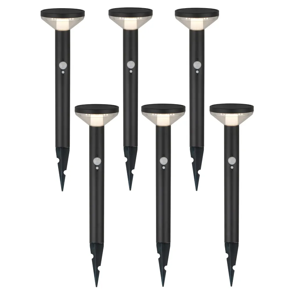 Lampe solaire LED Maclean, avec capteur, 3 modes, plug-, Li-ion 18650, IP44, 3,7V, 1200 mAh, Noir, MCE465 B, 6 pièces