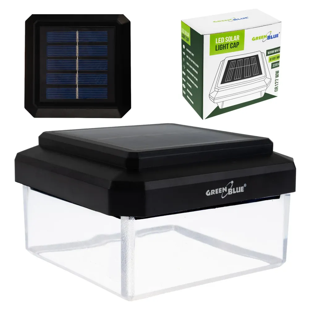 Lampe solaire LED sur poteau GreenBlue, 80 x 80 mm, capot en forme d'enveloppe, 3200 K, GB127 WW