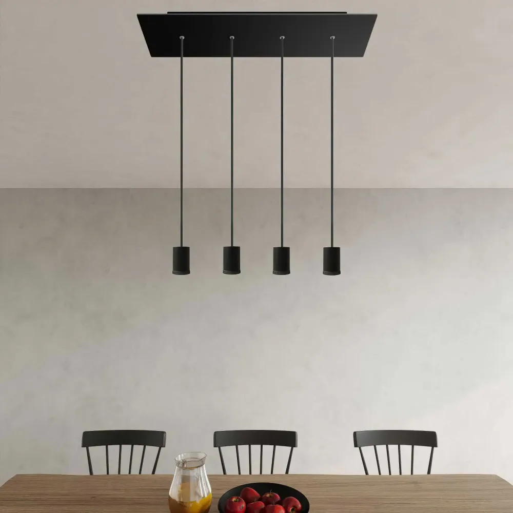 Lampe spot suspendue 4 descentes GU1d0 avec XXL Rose-One rectangulaire 675 mm - Noir