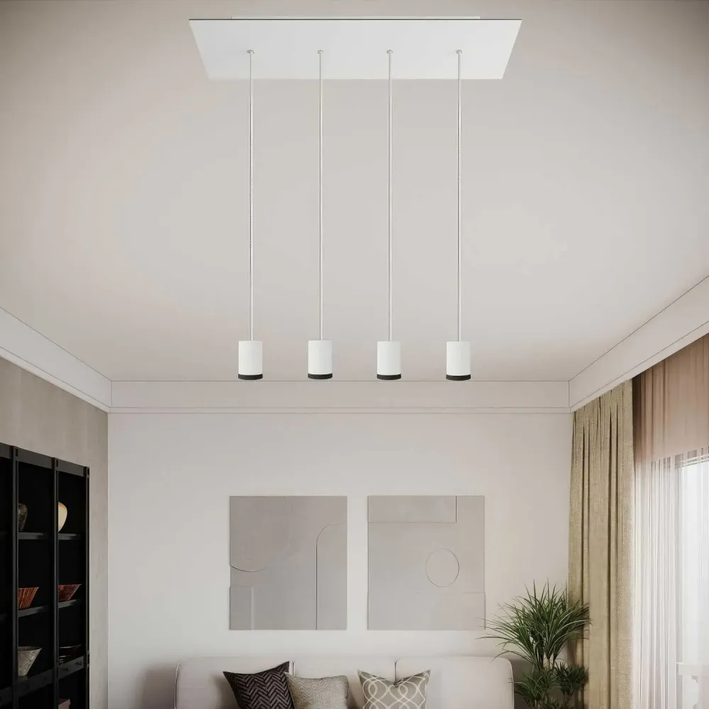 Lampe spot suspendue 4 descentes GU1d0 avec XXL Rose-One rectangulaire 675 mm - Blanc mat