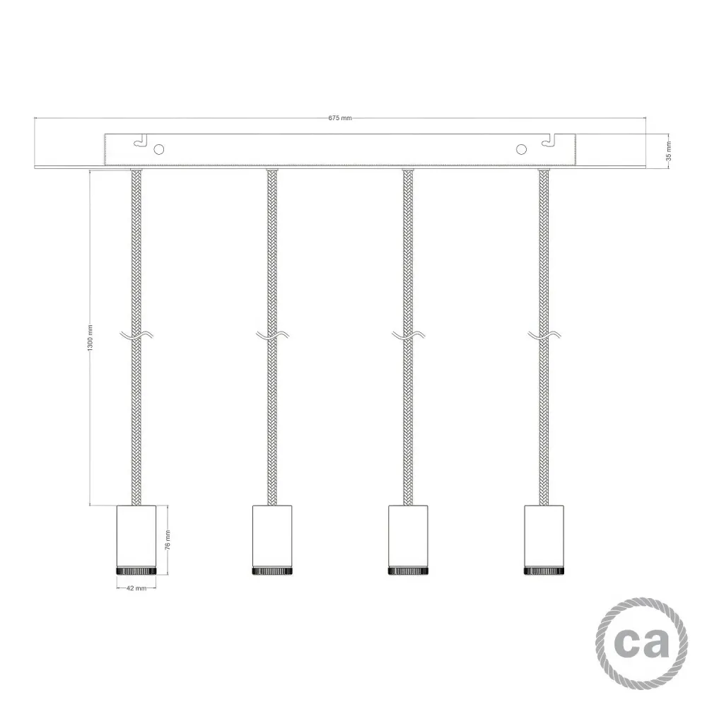 Lampe spot suspendue 4 descentes GU1d0 avec XXL Rose-One rectangulaire 675 mm - Blanc mat