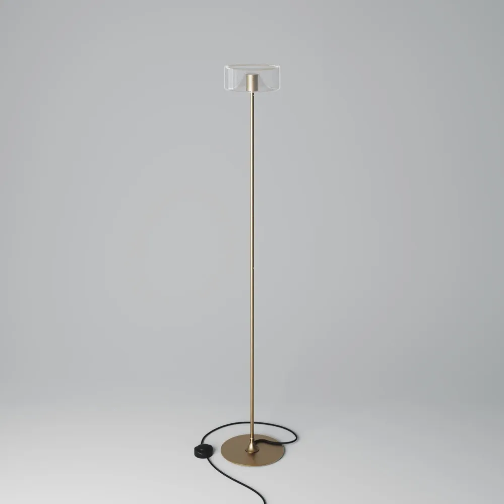 Lampe sur pied MAG-Y avec base ronde en métal et ampoule LED Ghost - Bronze brossé