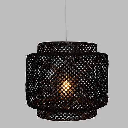 Lampe suspendue Atmosphera Bambou tressé - 40 x 38 cm - Noir