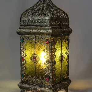 Lampe de table carrée en métal doré décorée 18 x 18 x 47 cm