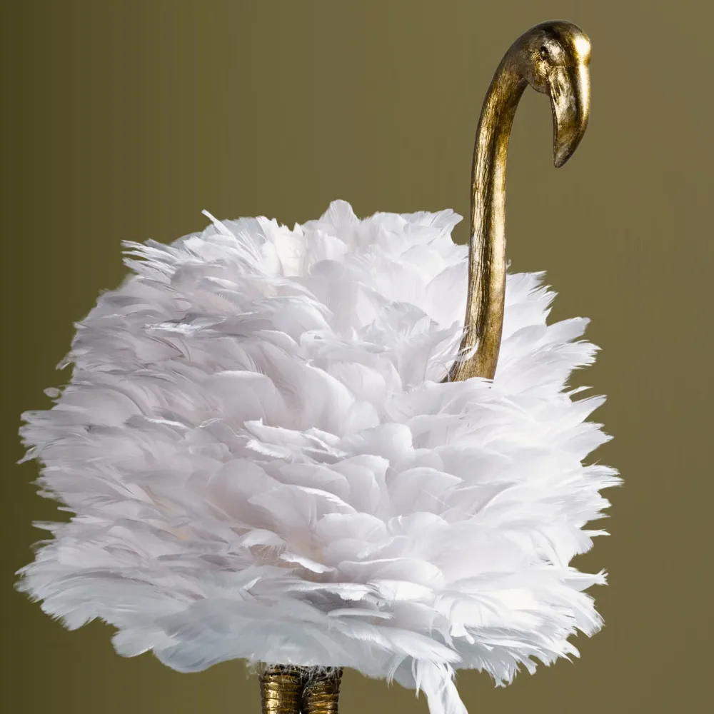 Lampe de table Flamingo - Blanche et dorée - 30,5 cm H - 30 cm H x 19 cm L x 14 cm P