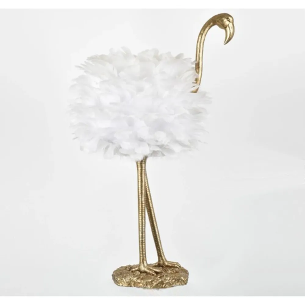 Lampe de table Flamingo - Blanche et dorée - 30,5 cm H - 30 cm H x 19 cm L x 14 cm P