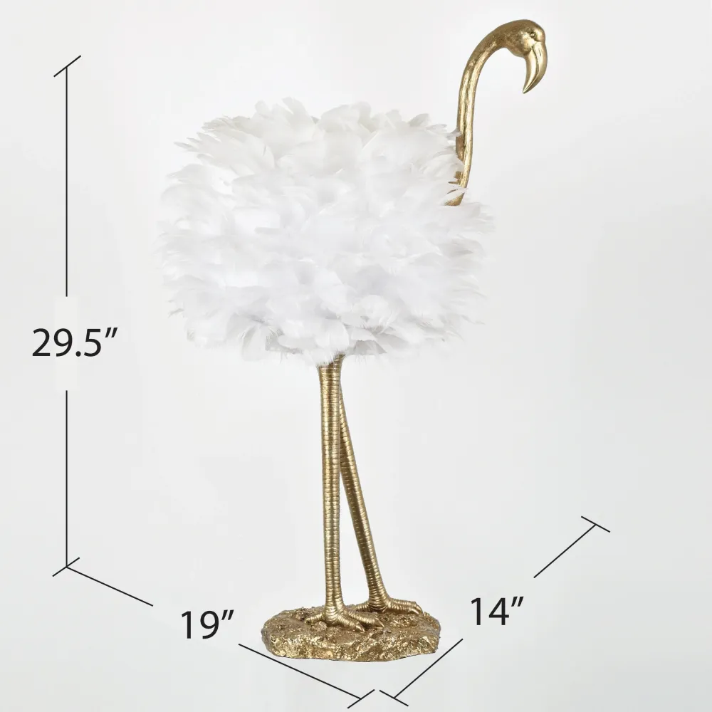 Lampe de table Flamingo - Blanche et dorée - 30,5 cm H - 30 cm H x 19 cm L x 14 cm P