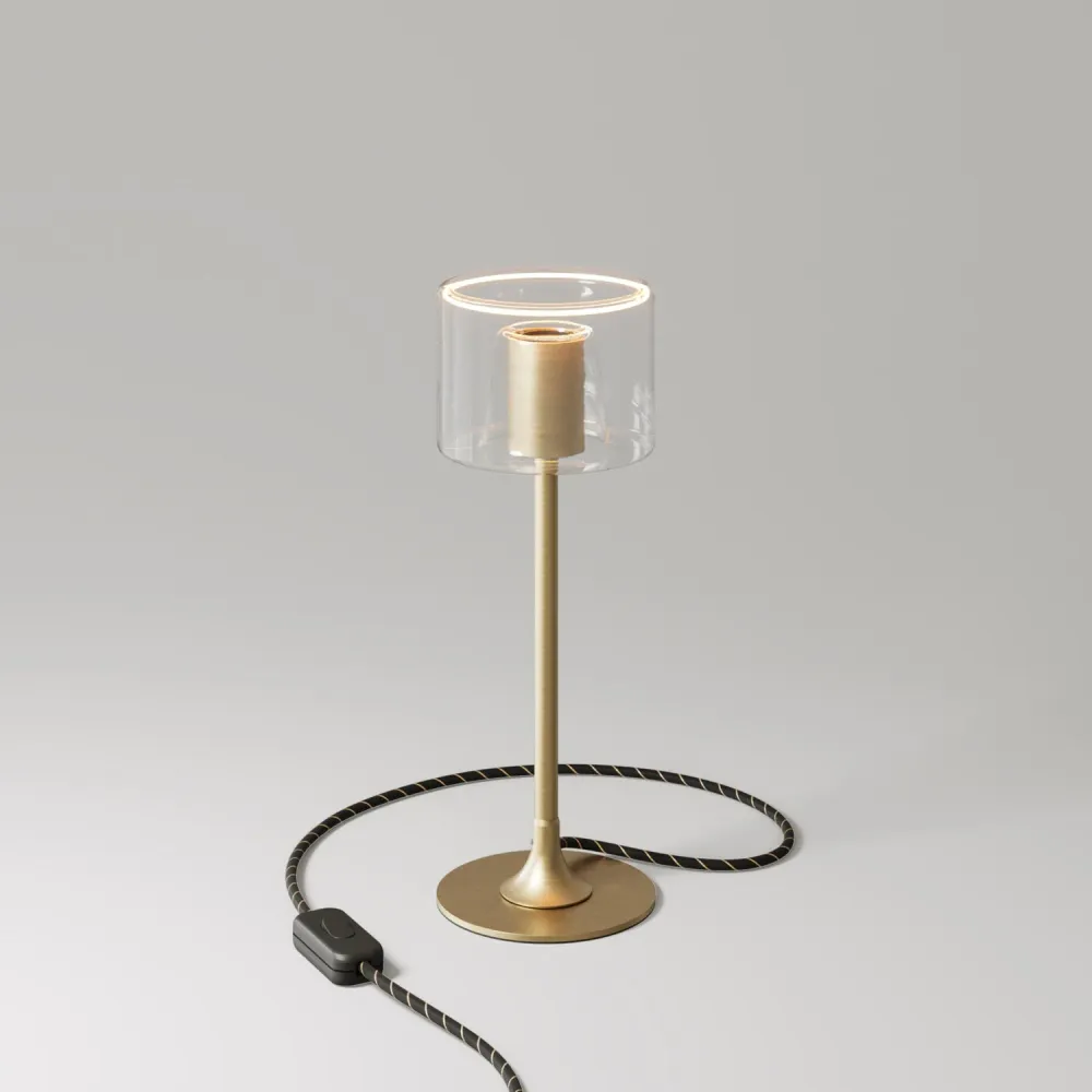 Lampe de table MAG-Y avec base métallique ronde et ampoule Ghost G03 transparente - Bronze brossé