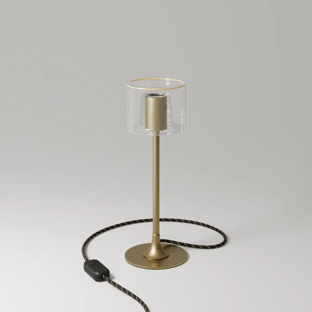 Lampe de table MAG-Y avec base métallique ronde et ampoule Ghost G03 transparente - Bronze brossé