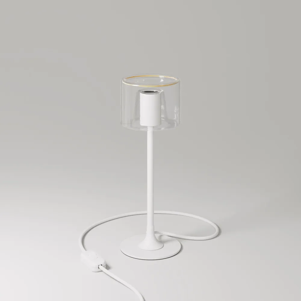 Lampe de table MAG-Y avec base ronde en métal et ampoule Ghost G03 transparente - Blanc mat