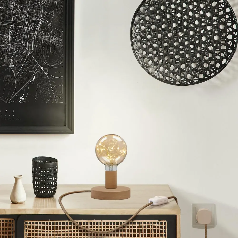 Lampe de table Posaluce Milleluci en bois et fiche UK - Neutre