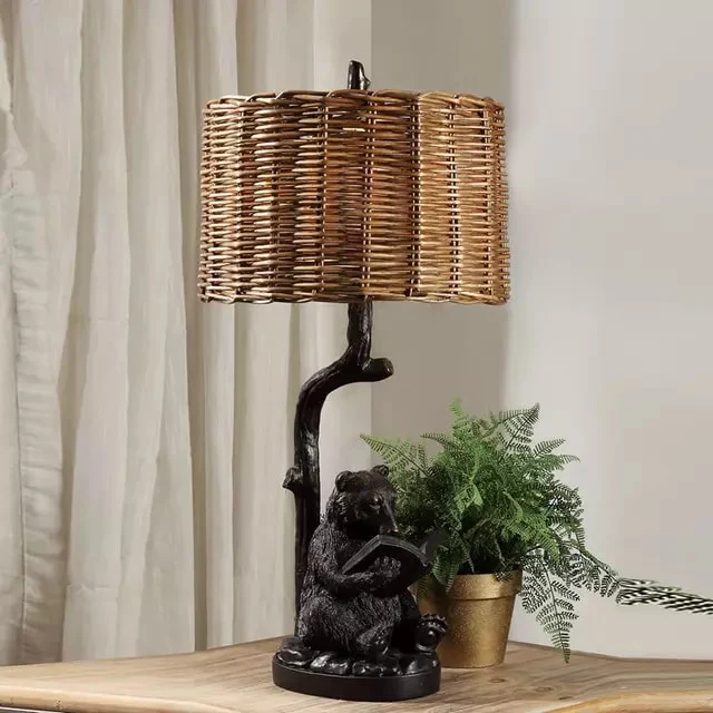 Lampe de table rustique ours, table de chevet, éclairage d'intérieur, mobilier