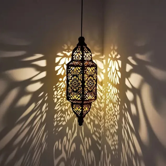 Lanterne arabe en bronze antique de style islamique avec LED solaire 34x11