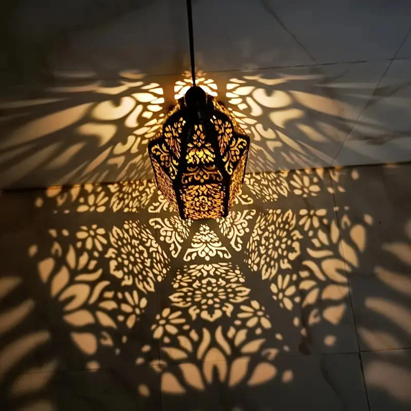 Lanterne arabe en bronze antique de style islamique avec LED solaire 34x11