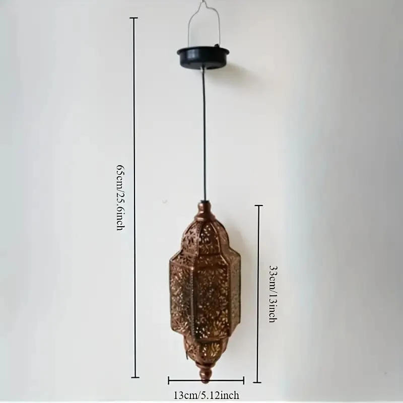 Lanterne arabe en bronze antique de style islamique avec LED solaire 34x11