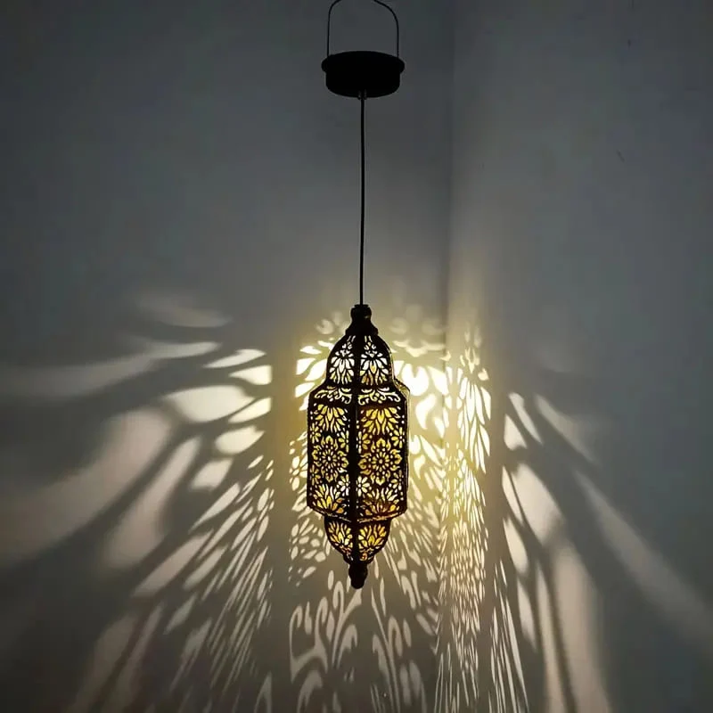 Lanterne arabe en bronze antique de style islamique avec LED solaire 34x11