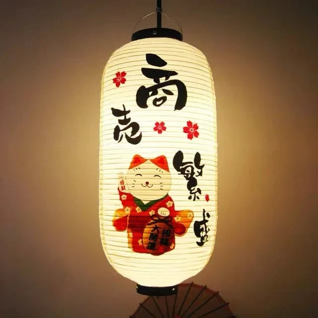 Lanterne japonaise maneki-neko en papier PVC
