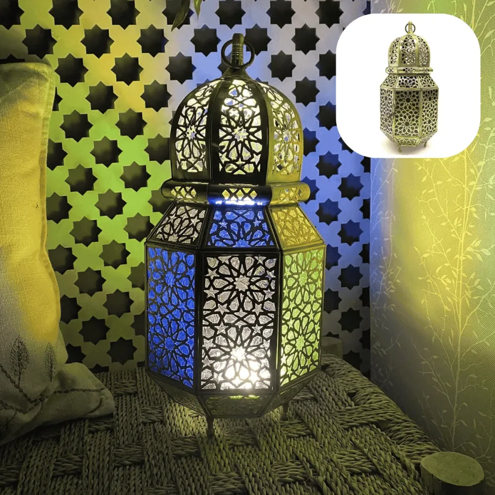 Lanterne octogonale arabe en laiton 38 cm | Lampes arabes