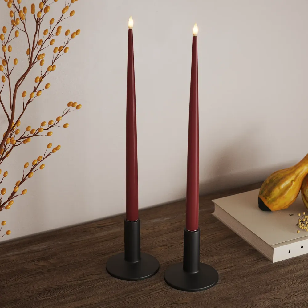 LED Bougie effilée avec vernis, 2 pièces (38 cm) Bordeaux