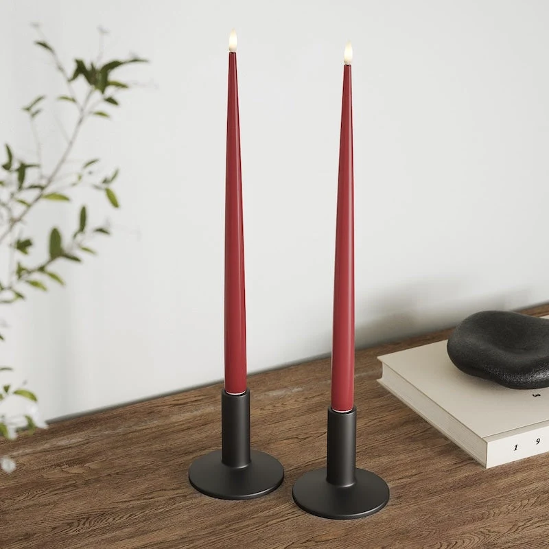 LED Bougie effilée avec vernis, 2 pièces (38 cm) Bordeaux