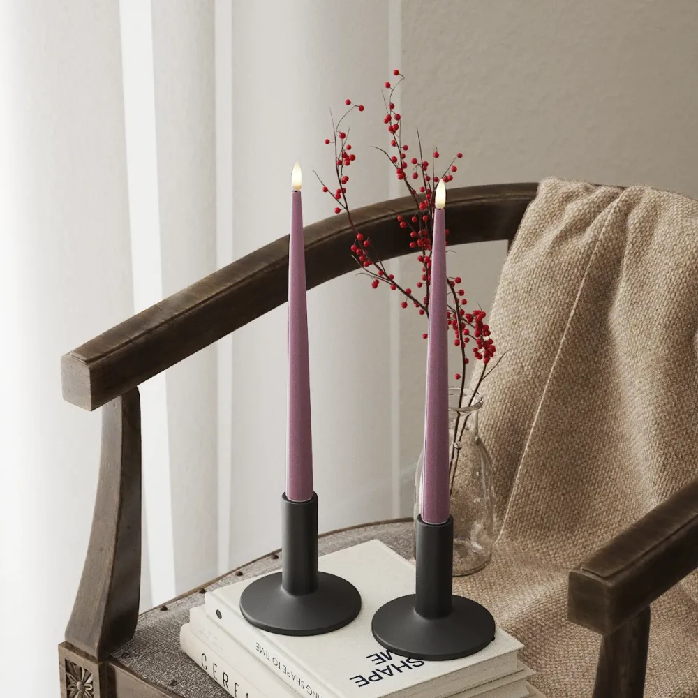 LED Bougie effilée avec vernis, 2 pièces (28 cm) Violet clair
