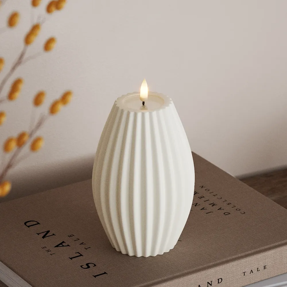 LED Bougie rainurée D 10 x H 15 cm Blanc