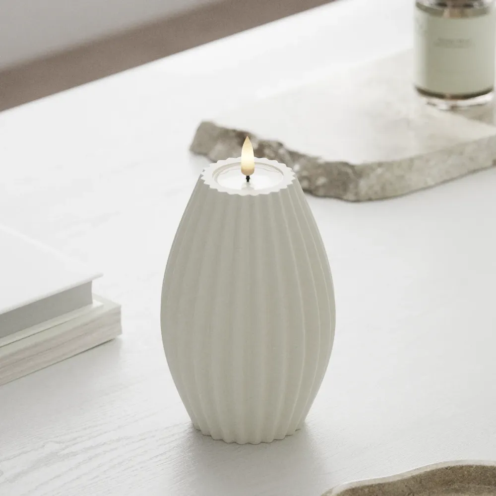 LED Bougie rainurée D 10 x H 15 cm Blanc