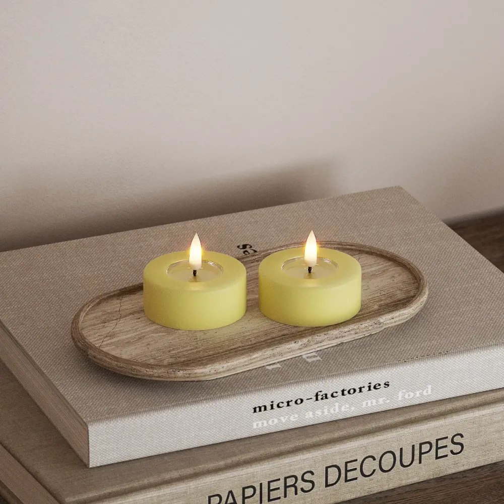 LED Géant Bougie chauffe-plat 2 pcs. (Grand) Jaune clair