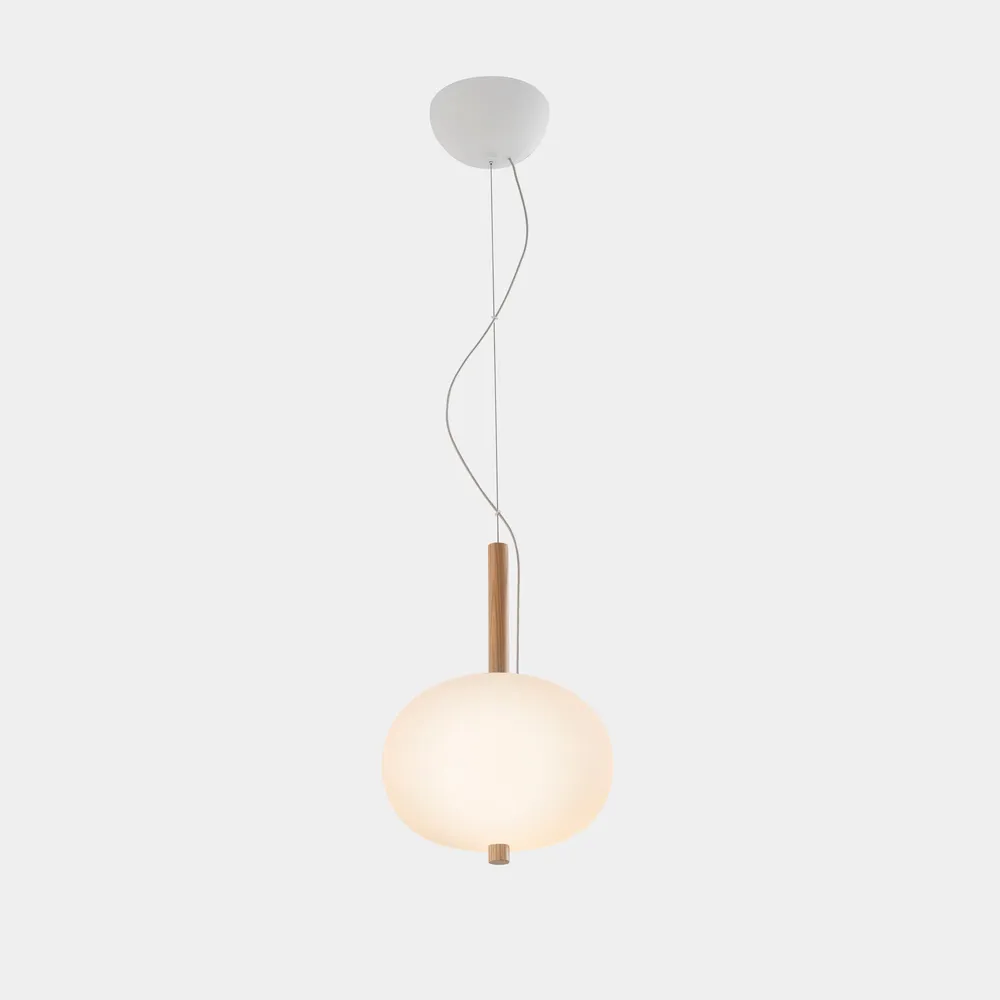 LedsC4 Ilargi LED Ball Pendant Ceiling Lamp Light Wood and Opal Ø230 LED 00-6454-93-F9