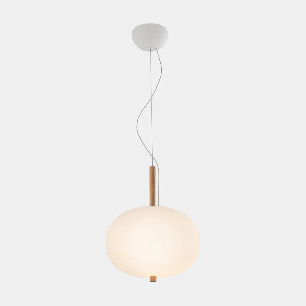LedsC4 Ilargi LED Ball Pendant Ceiling Lamp Light Wood and Opal Ø320 00-6457-93-F9