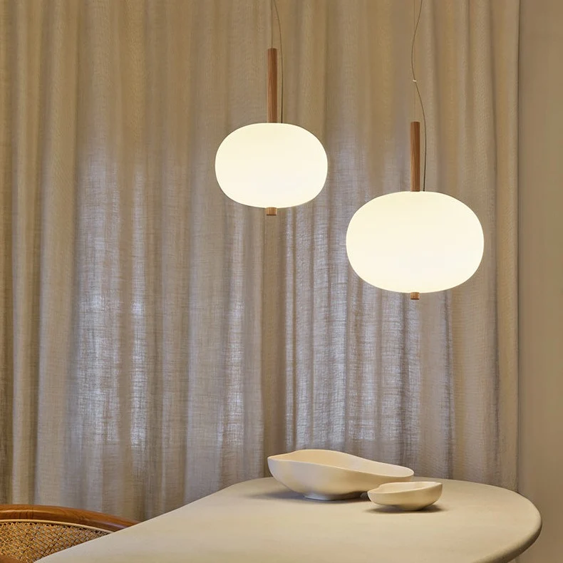 LedsC4 Ilargi LED Ball Pendant Ceiling Lamp Light Wood and Opal Ø320 00-6457-93-F9