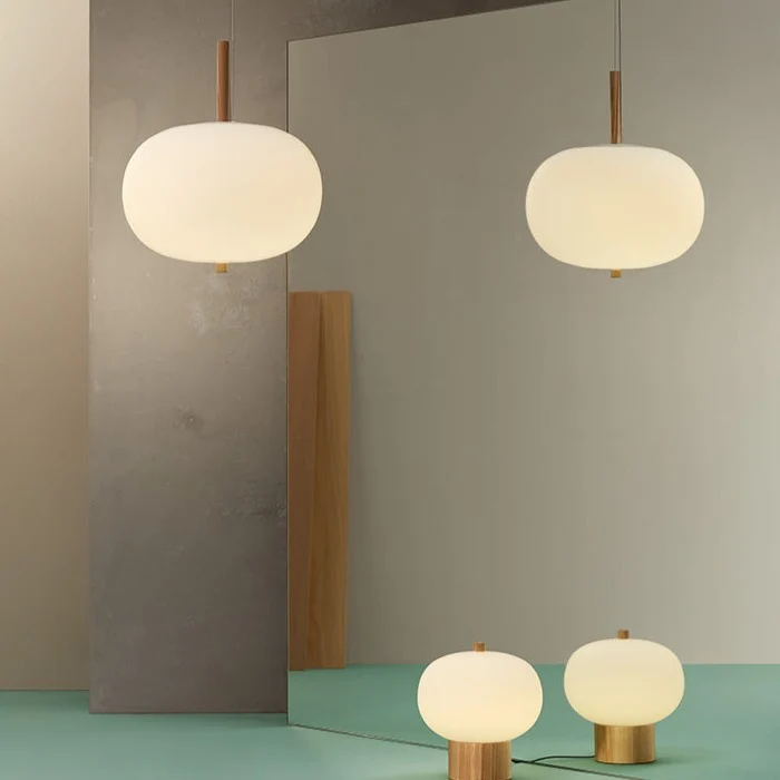 LedsC4 Ilargi LED Ball Pendant Ceiling Lamp Light Wood and Opal Ø320 00-6457-93-F9