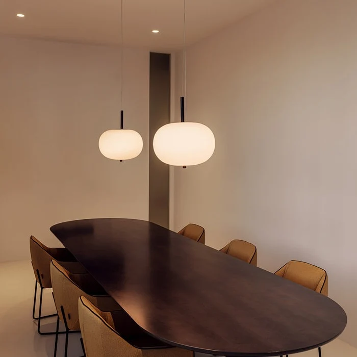 LedsC4 Ilargi LED Ball Pendant Ceiling Lamp Dark Wood and Opal Ø320 00-6455-92-F9