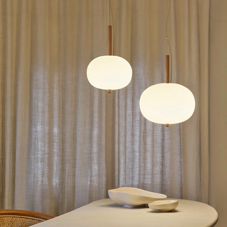LedsC4 Ilargi Pendant Ceiling Lamp LED Balls Light Wood and Opal Ø320 00-6011-93-F9