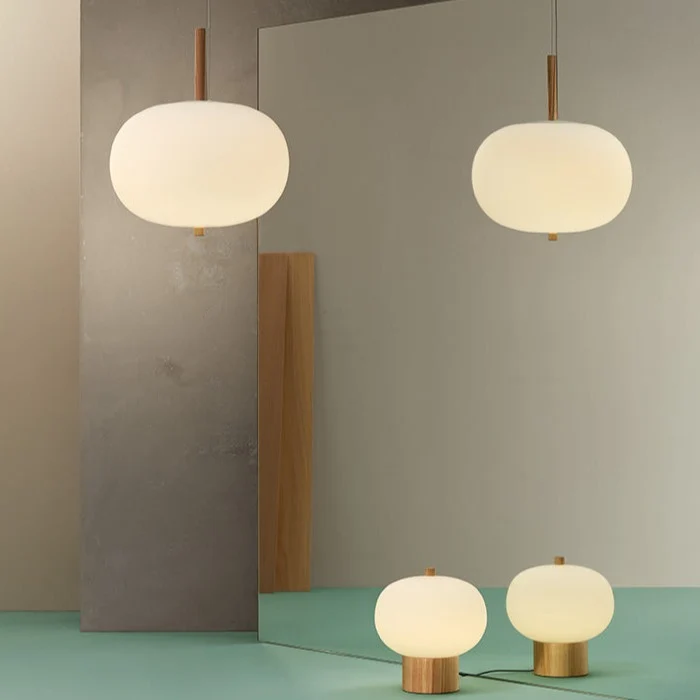 LedsC4 Ilargi Pendant Ceiling Lamp LED Balls Light Wood and Opal Ø320 00-6011-93-F9