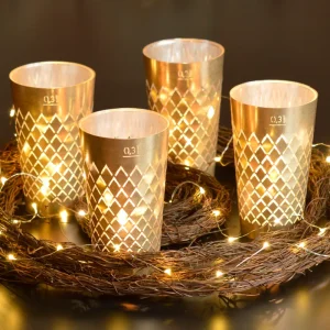 Lot de 4 lampes nervurées or antique