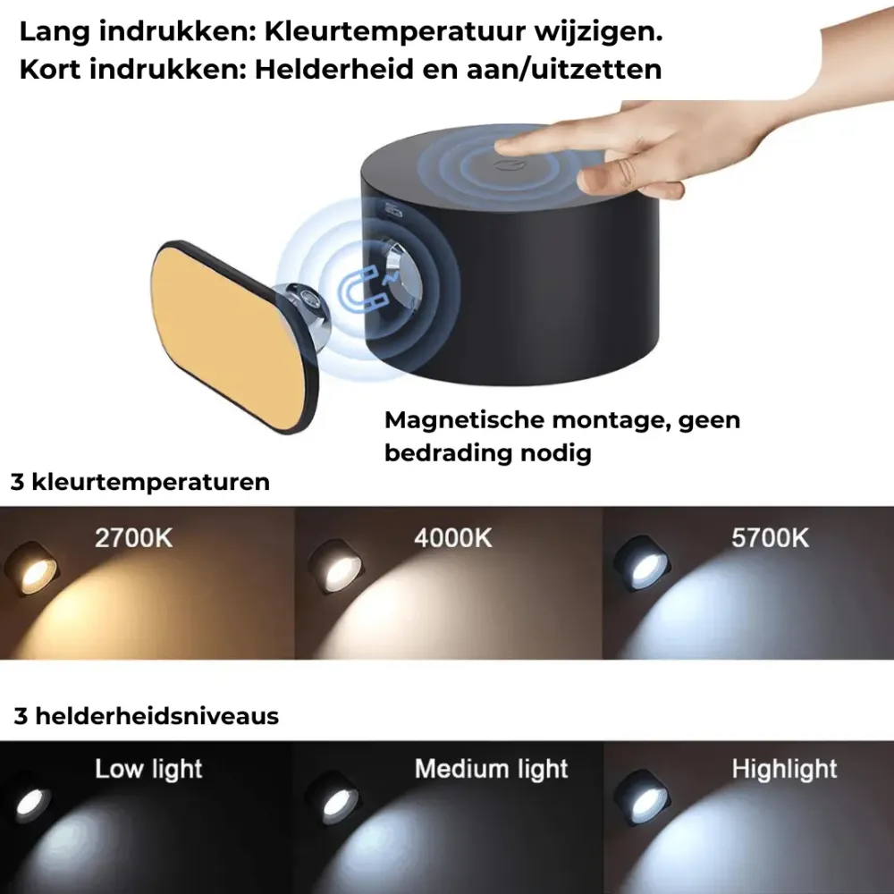 LumiFree - Lampe Murale Rechargeable sans Fil à 360°