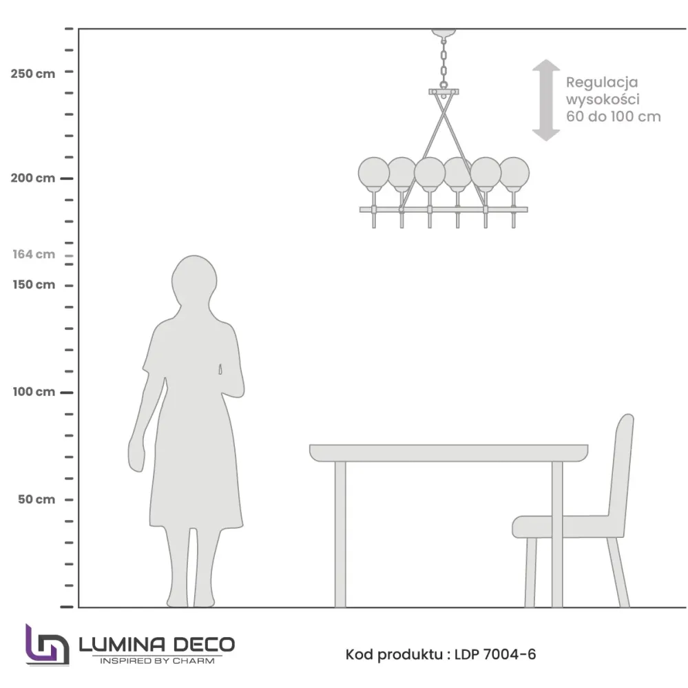 Plafonnier à suspension linéaire Lumina Deco Aldono 6L G9, L 70cm