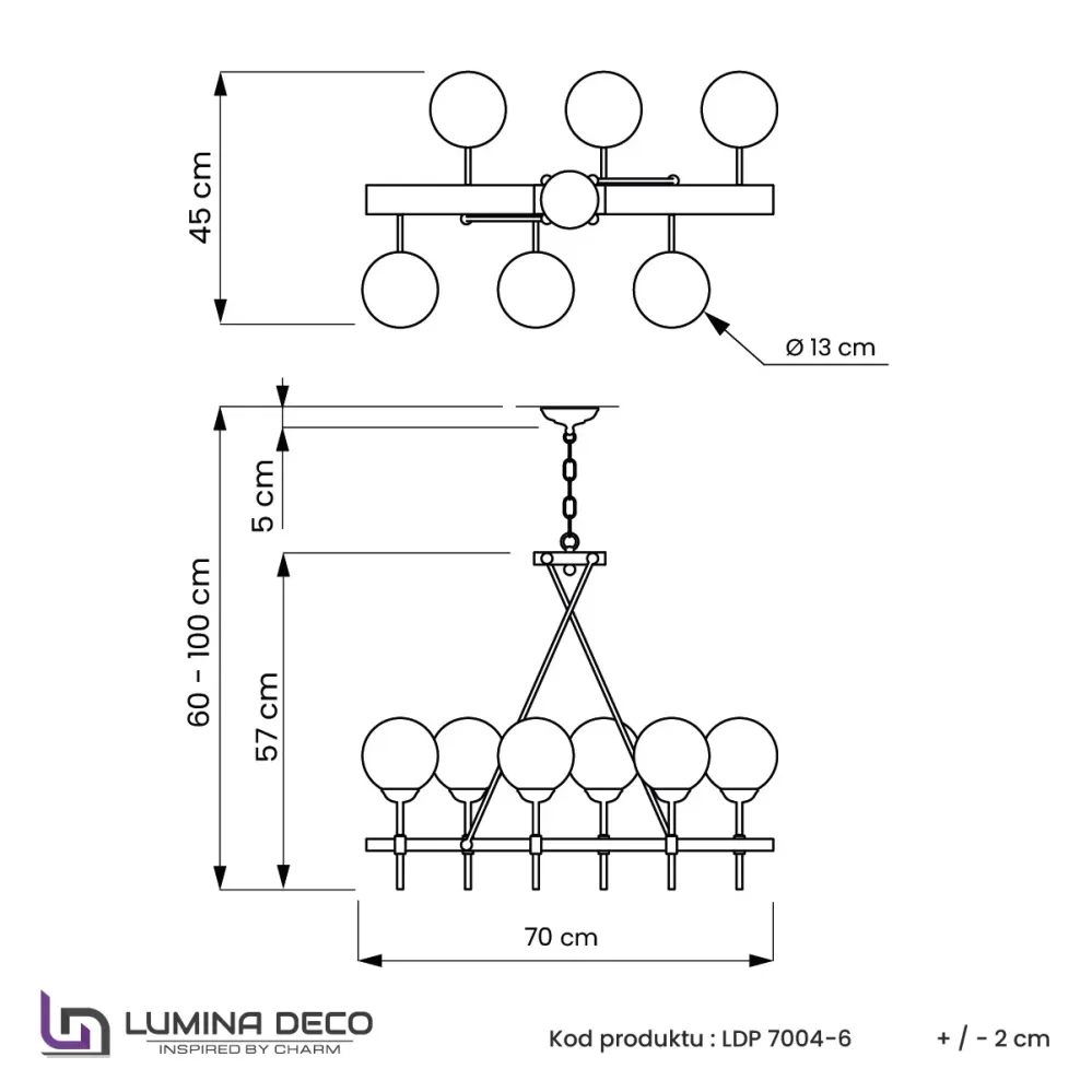 Plafonnier à suspension linéaire Lumina Deco Aldono 6L G9, L 70cm