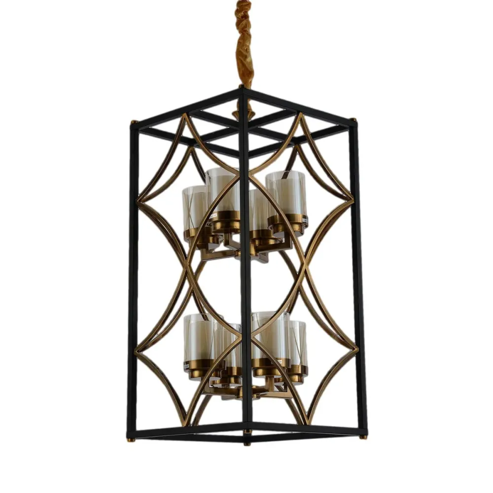 Plafonnier suspension Lumina Deco Quadrato 8L E27, H 84cm Black